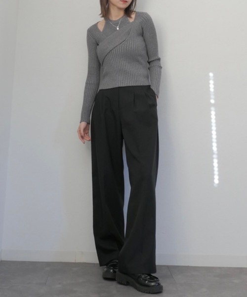 Reurie'(レウリィ)の「レイヤードカシュクールトップス / layered cachecoeur top リブニット 2WAY プルオーバー アシンメトリー アシメ ニット トップス アメスリ セットアイテム セットアップ アメリカンスリーブ(ニット/セーター・レディース・グレー/ブラック・FREE)」の21枚目の写真