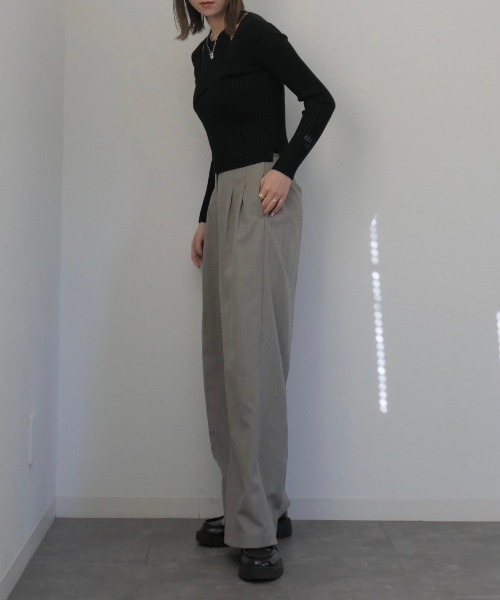 Reurie'(レウリィ)の「レイヤードカシュクールトップス / layered cachecoeur top リブニット 2WAY プルオーバー アシンメトリー アシメ ニット トップス アメスリ セットアイテム セットアップ アメリカンスリーブ(ニット/セーター・レディース・グレー/ブラック・FREE)」の15枚目の写真