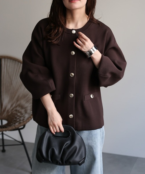 ap retro（アプレトロ）の「ノーカラーニットカーディガン / ニットジャケット（ノーカラージャケット・レディース・チャコールグレー/アイボリー/ライトブルー/ブラック/ブルー/オレンジ/ブラウン・FREE）」の21枚目の写真