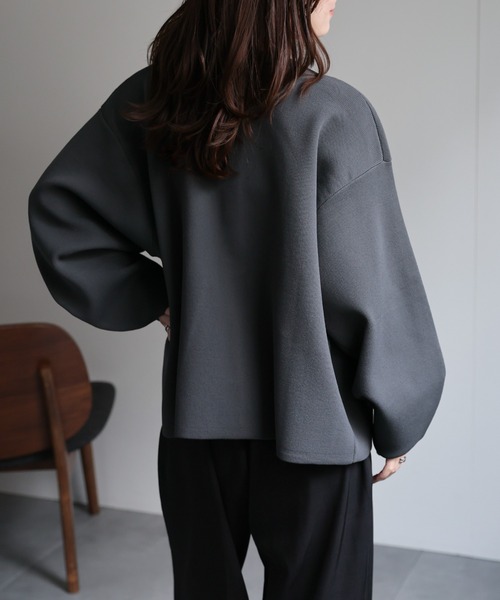 ap retro（アプレトロ）の「ノーカラーニットカーディガン / ニットジャケット（ノーカラージャケット・レディース・チャコールグレー/アイボリー/ライトブルー/ブラック/ブルー/オレンジ/ブラウン・FREE）」の15枚目の写真