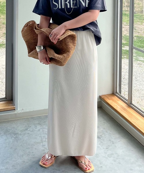Doux archives（ドゥアルシーヴ）の「リブロングタイトスカート（スカート・レディース・ミント/アイボリー/ブラック/ロイヤルブルー/ブラウン/チャコールグレー/ベージュ・FREE）」の2枚目の写真