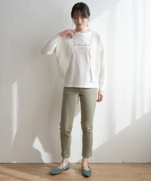 ikka（イッカ）の「透かし編みVネックカーディガン（カーディガン/ボレロ・レディース・ベージュ/ブラック/エメラルド/オフホワイト・M/L/S）」の5枚目の写真