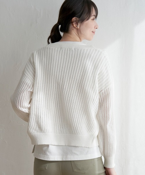 ikka（イッカ）の「透かし編みVネックカーディガン（カーディガン/ボレロ・レディース・ベージュ/ブラック/エメラルド/オフホワイト・M/L/S）」の14枚目の写真