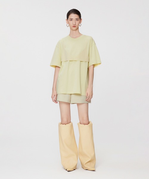 JNBY（ジェーエヌビーワイ）の「Layered Bra Knit T-shirt（Tシャツ/カットソー・レディース・ブラウン/ブラック/イエロー・36/40/38）」の14枚目の写真