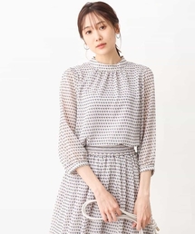 MK MICHEL KLEIN | 幾何柄シフォンスタンドカラーブラウス/洗える(シャツ/ブラウス)