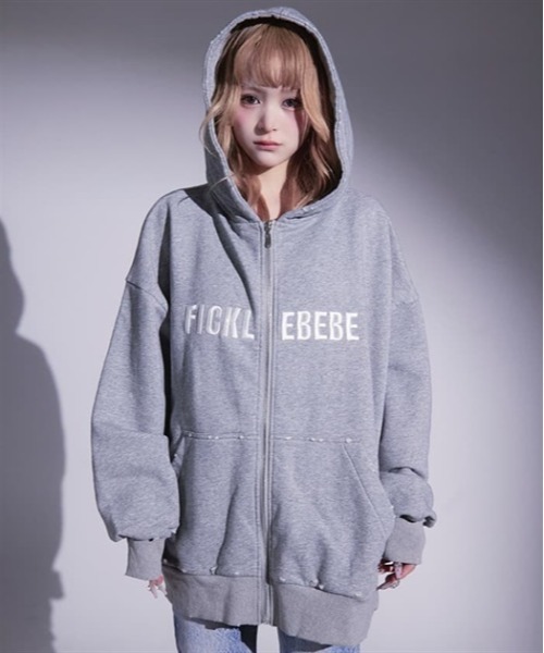 FickleBebe(フィクルベベ)の「ビッグロゴジップフーディー(パーカー・レディース・グレー/ピンク/ブラック・FREE)」の2枚目の写真