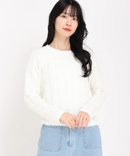 STRAWBERRY-FIELDS（ストロベリーフィールズ）の「ｼｬｰﾘﾝｸﾞｼﾞｬｶﾞｰﾄﾞﾌﾟﾙｵｰﾊﾞｰ（Tシャツ/カットソー・レディース・ブラック/オフホワイト・2）」の2枚目の写真