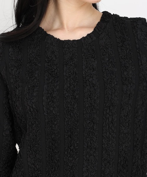 STRAWBERRY-FIELDS（ストロベリーフィールズ）の「ｼｬｰﾘﾝｸﾞｼﾞｬｶﾞｰﾄﾞﾌﾟﾙｵｰﾊﾞｰ（Tシャツ/カットソー・レディース・ブラック/オフホワイト・2）」の6枚目の写真