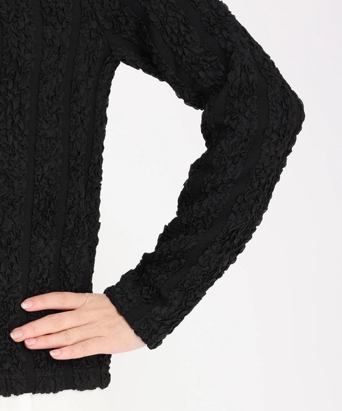 STRAWBERRY-FIELDS（ストロベリーフィールズ）の「ｼｬｰﾘﾝｸﾞｼﾞｬｶﾞｰﾄﾞﾌﾟﾙｵｰﾊﾞｰ（Tシャツ/カットソー・レディース・ブラック/オフホワイト・2）」の8枚目の写真