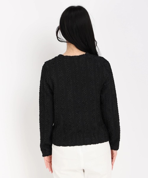 STRAWBERRY-FIELDS（ストロベリーフィールズ）の「ｼｬｰﾘﾝｸﾞｼﾞｬｶﾞｰﾄﾞﾌﾟﾙｵｰﾊﾞｰ（Tシャツ/カットソー・レディース・ブラック/オフホワイト・2）」の5枚目の写真