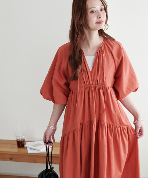 DISCOAT(ディスコート)の「【新色追加!/WEB限定】前後2WAYティアード袖バルーンワンピース(ワンピース・レディース・ライム/ブラック/ベージュ/レモンイエロー/オフホワイト/オレンジ/ブラウン/チャコールグレー・FREE)」の10枚目の写真