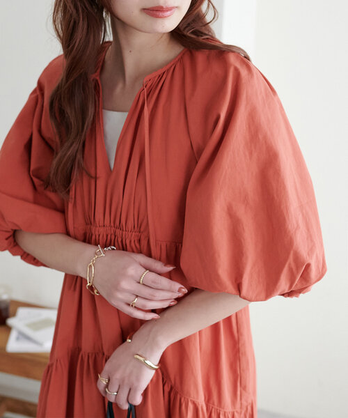 DISCOAT(ディスコート)の「【新色追加!/WEB限定】前後2WAYティアード袖バルーンワンピース(ワンピース・レディース・ライム/ブラック/ベージュ/レモンイエロー/オフホワイト/オレンジ/ブラウン/チャコールグレー・FREE)」の9枚目の写真