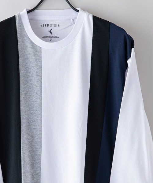 LB/S (エルビーエス)の「汗染みの目立たないTシャツ ZEROSTAIN ゼロステイン 切り替えデザイン ビッグシルエット7分袖Tシャツ 防汚 UVカット 撥水(Tシャツ/カットソー・メンズ・ホワイト系その他2/ブラック系その他/ブラック系その他2/グリーン系その他/ホワイト系その他・LARGE/X-LARGE/MEDIUM)」の2枚目の写真
