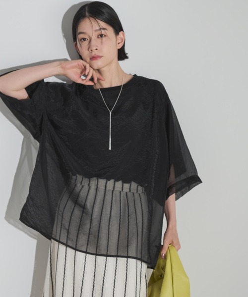 Shelly island（シェリーアイランド）の「シアーレイヤードラグランTEE（Tシャツ/カットソー・レディース・ブラック/ホワイト/ピンク・FREE）」の3枚目の写真