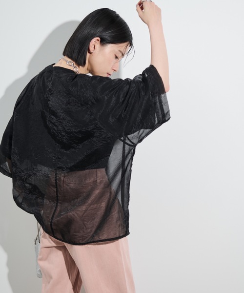 Shelly island（シェリーアイランド）の「シアーレイヤードラグランTEE（Tシャツ/カットソー・レディース・ブラック/ホワイト/ピンク・FREE）」の16枚目の写真