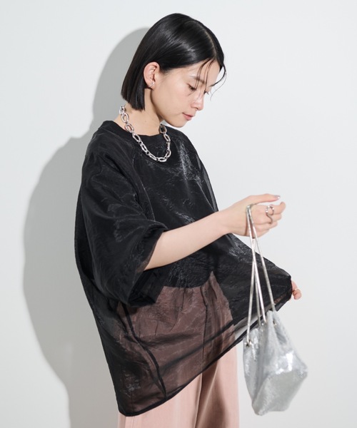 Shelly island（シェリーアイランド）の「シアーレイヤードラグランTEE（Tシャツ/カットソー・レディース・ブラック/ホワイト/ピンク・FREE）」の17枚目の写真