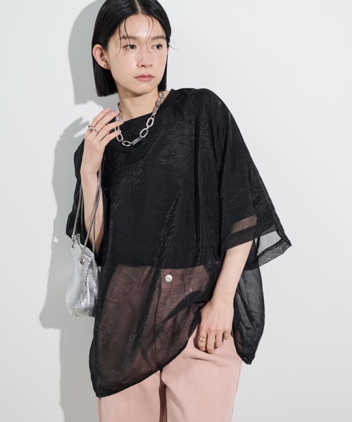 Shelly island（シェリーアイランド）の「シアーレイヤードラグランTEE（Tシャツ/カットソー・レディース・ブラック/ホワイト/ピンク・FREE）」の13枚目の写真