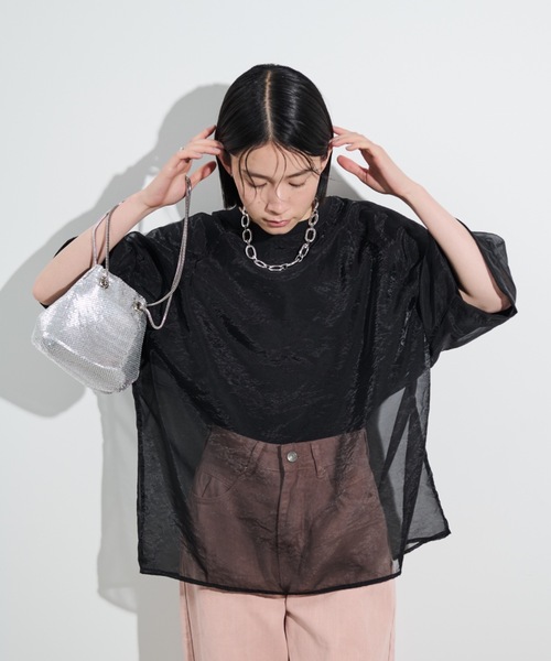 Shelly island（シェリーアイランド）の「シアーレイヤードラグランTEE（Tシャツ/カットソー・レディース・ブラック/ホワイト/ピンク・FREE）」の15枚目の写真