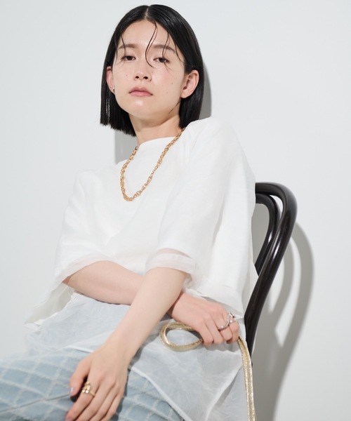 Shelly island（シェリーアイランド）の「シアーレイヤードラグランTEE（Tシャツ/カットソー・レディース・ブラック/ホワイト/ピンク・FREE）」の6枚目の写真