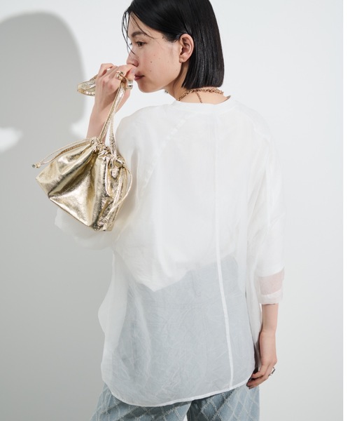 Shelly island（シェリーアイランド）の「シアーレイヤードラグランTEE（Tシャツ/カットソー・レディース・ブラック/ホワイト/ピンク・FREE）」の8枚目の写真