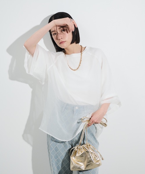 Shelly island（シェリーアイランド）の「シアーレイヤードラグランTEE（Tシャツ/カットソー・レディース・ブラック/ホワイト/ピンク・FREE）」の5枚目の写真