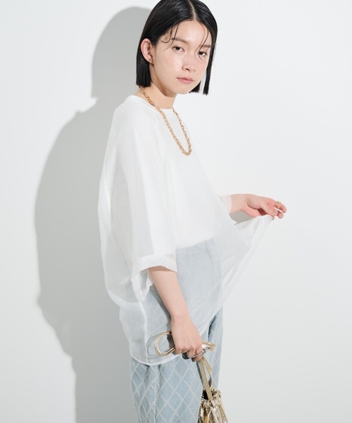 Shelly island（シェリーアイランド）の「シアーレイヤードラグランTEE（Tシャツ/カットソー・レディース・ブラック/ホワイト/ピンク・FREE）」の7枚目の写真