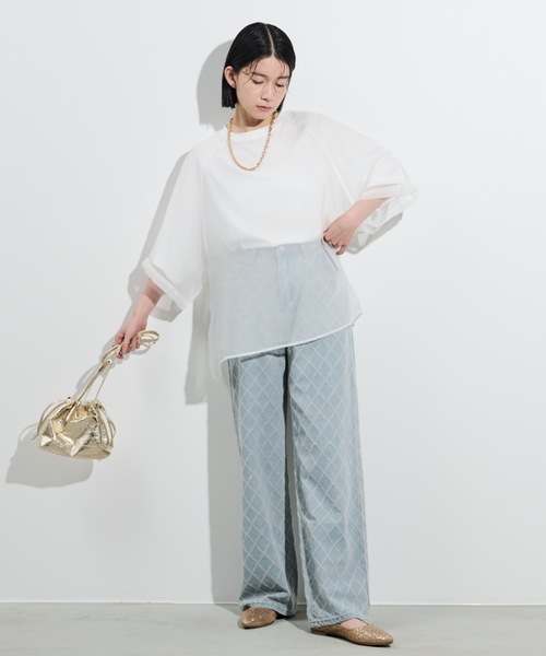 Shelly island（シェリーアイランド）の「シアーレイヤードラグランTEE（Tシャツ/カットソー・レディース・ブラック/ホワイト/ピンク・FREE）」の11枚目の写真