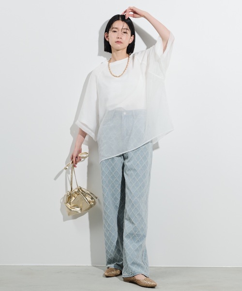 Shelly island（シェリーアイランド）の「シアーレイヤードラグランTEE（Tシャツ/カットソー・レディース・ブラック/ホワイト/ピンク・FREE）」の12枚目の写真