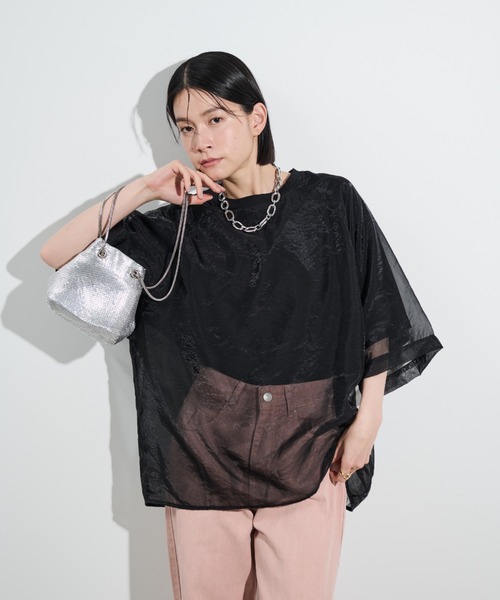 Shelly island（シェリーアイランド）の「シアーレイヤードラグランTEE（Tシャツ/カットソー・レディース・ブラック/ホワイト/ピンク・FREE）」の14枚目の写真