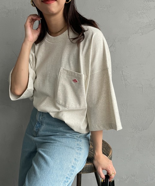 DANTON（ダントン）の「【WEB限定】[DANTON/ダントン] ビッグポケット ワンポイントロゴTシャツ（Tシャツ/カットソー・レディース・ネイビー/ホワイト/チャコールグレー/アイボリー/ブラック/グレイッシュベージュ・M/L）」の3枚目の写真