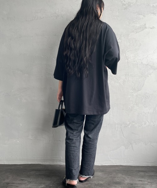 DANTON（ダントン）の「【WEB限定】[DANTON/ダントン] ビッグポケット ワンポイントロゴTシャツ（Tシャツ/カットソー・レディース・ネイビー/ホワイト/チャコールグレー/アイボリー/ブラック/グレイッシュベージュ・M/L）」の8枚目の写真