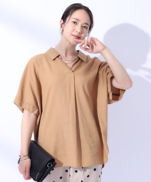 SHOO・LA・RUE（シューラルー）の「◆【UV/抗菌防臭】ゆる さら ふわり フレンチリネンブレンド ドルマンシャツ（シャツ/ブラウス・レディース・グリーン系/ホワイト/ピンク/ブラック系1/ネイビー/ライトパープル/ブルー系その他4/ブルー系その他3/ブルーグリーン/レッド系1/キャメル・00）」の9枚目の写真