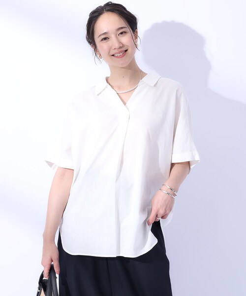 SHOO・LA・RUE（シューラルー）の「◆【UV/抗菌防臭】ゆる さら ふわり フレンチリネンブレンド ドルマンシャツ（シャツ/ブラウス・レディース・グリーン系/ホワイト/ピンク/ブラック系1/ネイビー/ライトパープル/ブルー系その他4/ブルー系その他3/ブルーグリーン/レッド系1/キャメル・00）」の12枚目の写真