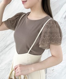 ◆【主役級!華やか大人レディトップス】チュール×レース袖トップス