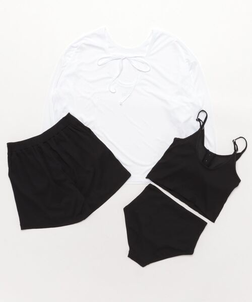 Ocean Pacific（オーシャンパシフィック）の「【OP/オーピー】レディースタンキニ水着4点セット ラッシュガード付き バックオープンTシャツ リブ水着  サウナ 体型カバー  ヨガウェア ピラティス トレーニングウェア（水着・レディース・ブラウン/ブラック/カーキ・LARGE/MEDIUM）」の4枚目の写真