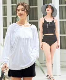 Ocean Pacific（オーシャンパシフィック）の「【OP/オーピー】レディースタンキニ水着4点セット ラッシュガード付き バックオープンTシャツ リブ水着  サウナ 体型カバー（水着）」