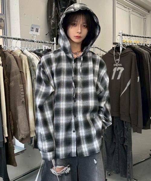 [COLN] ous check hood shirts (2color) シャツ org.jpg