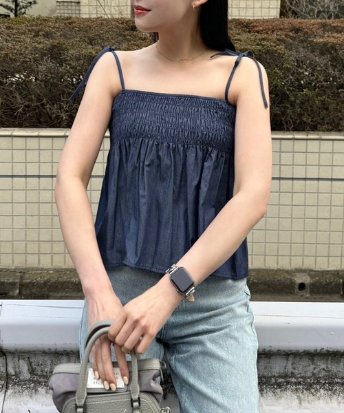 セール】Denim ribbon flare キャミソール（キャミソール