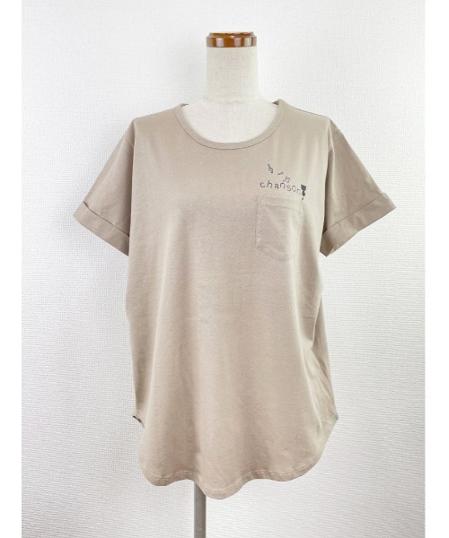 Rydia（リディア）の「ラウンドポケットTEE（Tシャツ/カットソー・レディース・カーキ/オフホワイト/ベージュ/ブラック・M）」の3枚目の写真