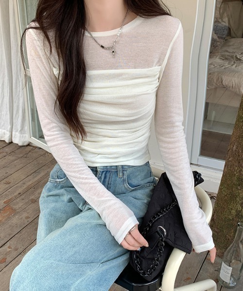 LAC-VERT(ラック・ヴェール)の「シアードレープトップス(Tシャツ/カットソー・レディース・オフホワイト/グレイッシュベージュ/カーキ・FREE)」の10枚目の写真