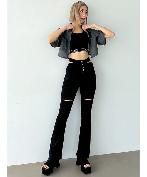 EMODA（エモダ）の「フロントジップデニムシャツ（シャツ/ブラウス・レディース・グレー/ライトブルー/ブラック・FREE）」の4枚目の写真