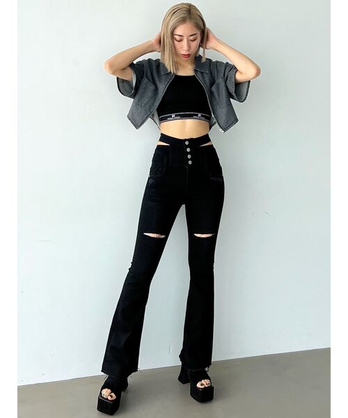 EMODA（エモダ）の「フロントジップデニムシャツ（シャツ/ブラウス・レディース・グレー/ライトブルー/ブラック・FREE）」の5枚目の写真