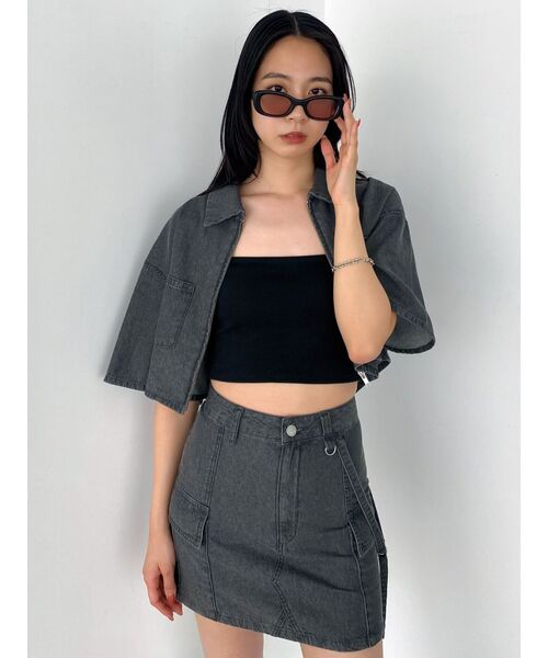 EMODA（エモダ）の「フロントジップデニムシャツ（シャツ/ブラウス・レディース・グレー/ライトブルー/ブラック・FREE）」の7枚目の写真