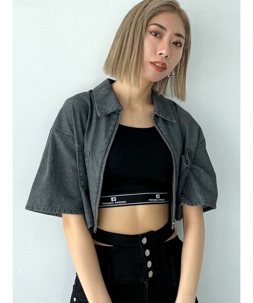 EMODA（エモダ）の「フロントジップデニムシャツ（シャツ/ブラウス・レディース・グレー/ライトブルー/ブラック・FREE）」の11枚目の写真