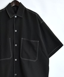 おしゃれスタ（オシャレスタ）の「オーバーサイズ リネンライク ステッチング レギュラーカラー シャツ/ストレッチ 半袖シャツ【IR】（シャツ/ブラウス・メンズ）」