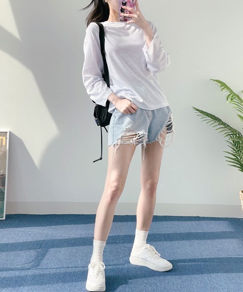 セール】春夏長袖無地Tシャツ レディース 夏（Tシャツ