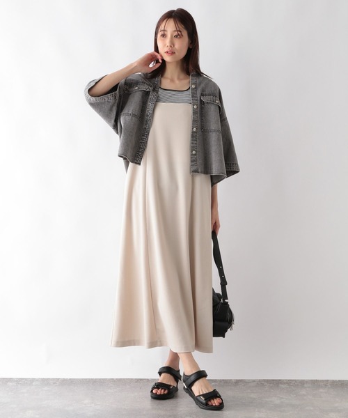 【新品】GLOBAL WORK GOODデニムクロップドシャツ5分袖 グレー GLOBAL WORK ブラウス シャツ GOODデニムクロップドシャツ