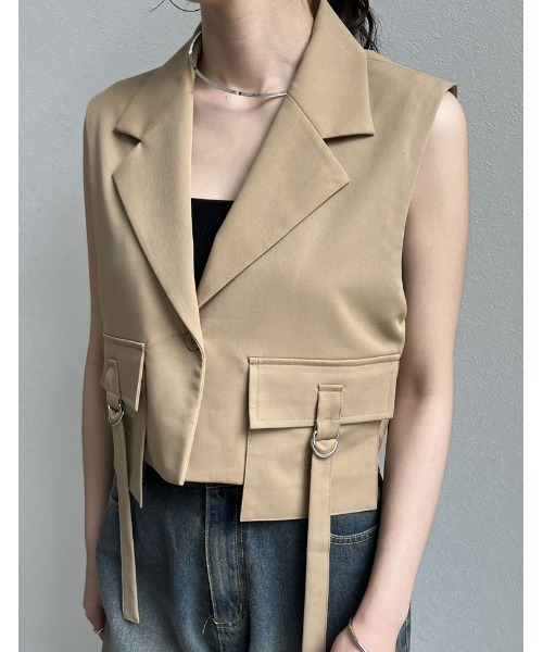 Re:EDIT（リエディ）の「[2024 SUMMER COLLECTION]ライトツイルダブルポケットミリタリーベスト（ベスト・レディース・グレー/ブラック/カーキ/ベージュ・MEDIUM/LARGE）」の10枚目の写真