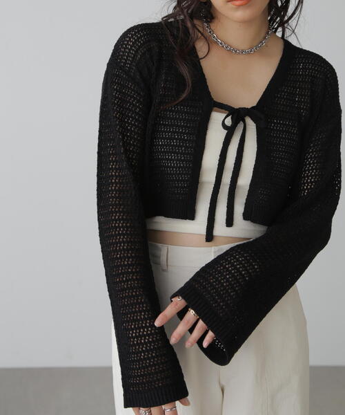 FREE'S MART(フリーズマート)の「◆テープヤーンメッシュカーディガン(カーディガン/ボレロ・レディース・ホワイト/ブラック/ブルー・FREE)」の3枚目の写真