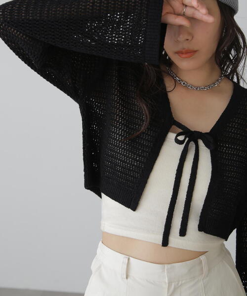 FREE'S MART(フリーズマート)の「◆テープヤーンメッシュカーディガン(カーディガン/ボレロ・レディース・ホワイト/ブラック/ブルー・FREE)」の7枚目の写真